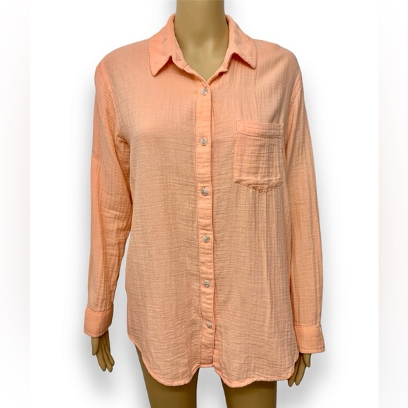 Universal Thread Tops - Universal Thread Cotton Button Down Shirt Long Sleeve Peach Women’s Size Small